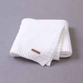 Kids Logo Patched Design Solid Color Knittted Warm Blanket (Color: Beige, Size/Age: Average Size (0-12Y))