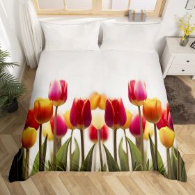 4 Count Tulip Pattern  Comforter Set Basics All-Season Bedding Sets White Comforter Tulip Pattern (Color: Tulip, Bedding Size: Queen Size)